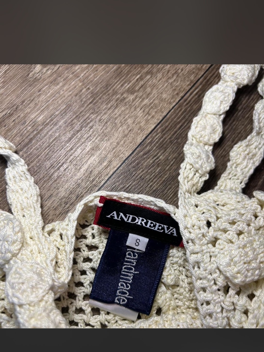 Andreeva Handmade Luxury Crochet Floral Tank Top - Cream with Yellow Accents - Picture 4 of 6